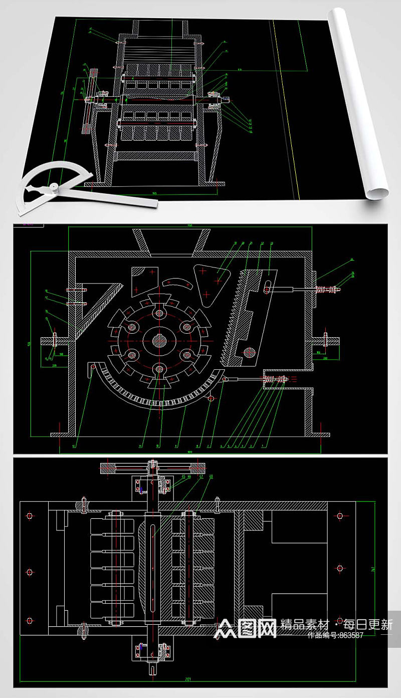 超细粉碎机CAD设计图素材