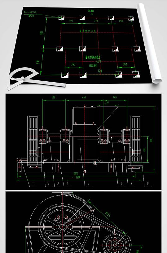 笼式粉碎机CAD平面图-众图网
