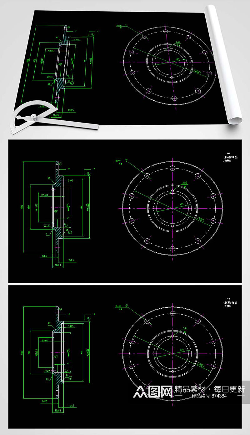 端盖CAD平面设计图素材