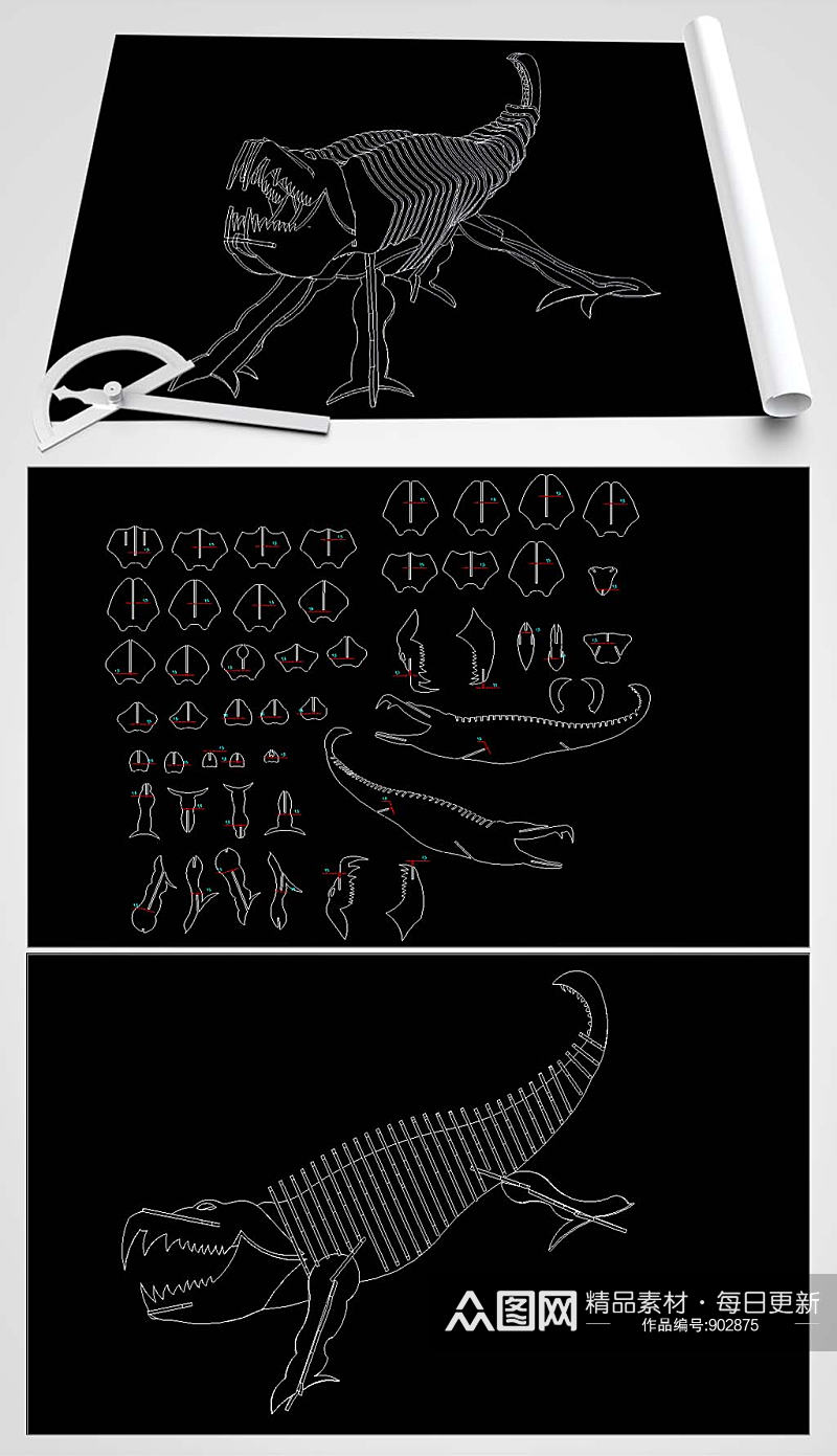 鳄鱼拼插玩具CAD平面图素材