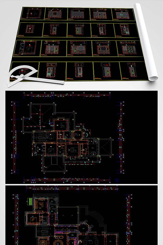 欧式别墅CAD平面图-众图网