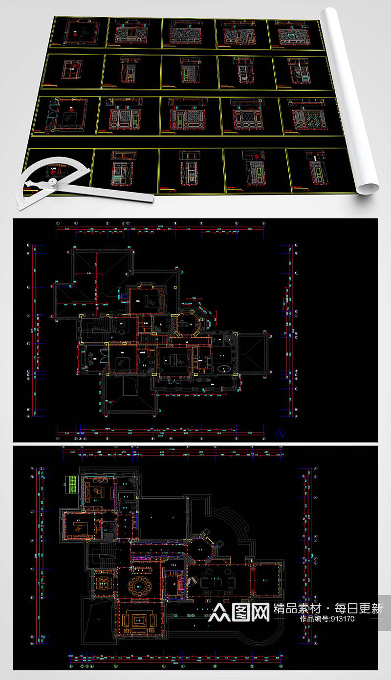 欧式别墅CAD平面图素材
