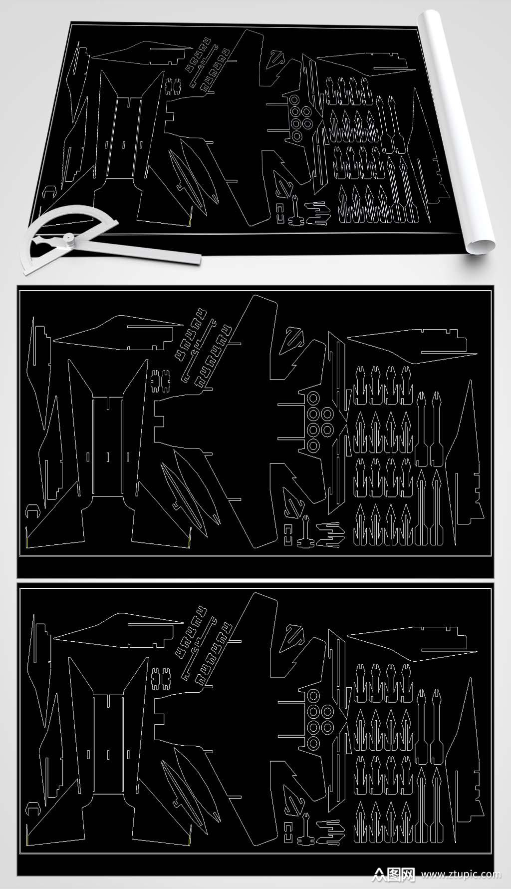 战斗机拼插玩具图纸素材