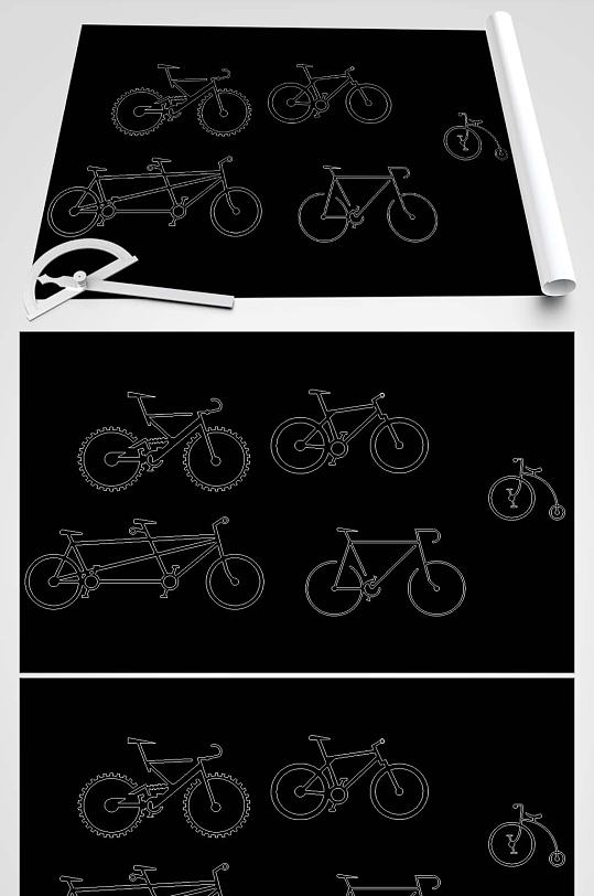 2D多款自行车平面图