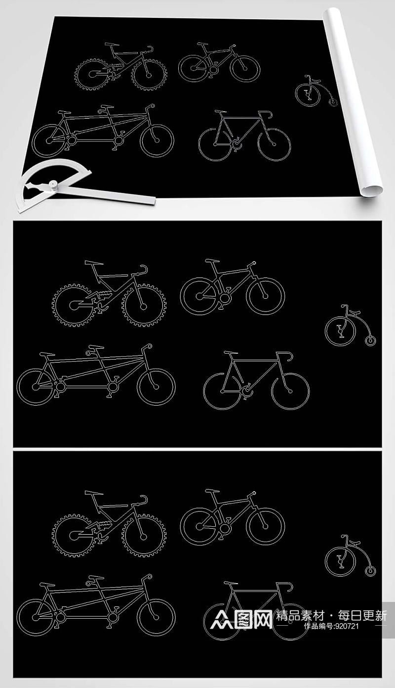 2D多款自行车平面图素材