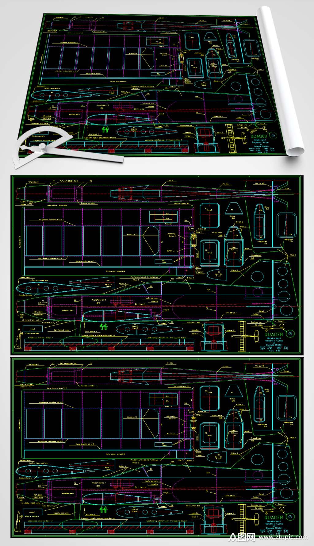 飞机拼插玩具图纸素材