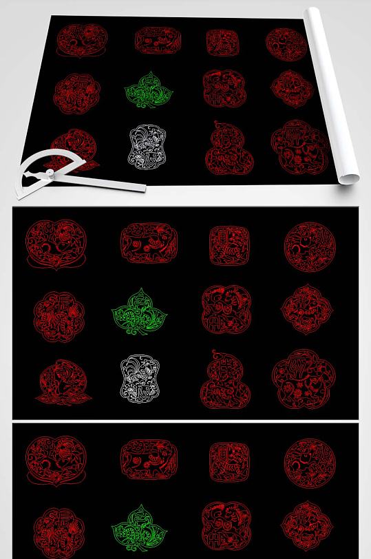 十二生肖剪纸CAD-众图网