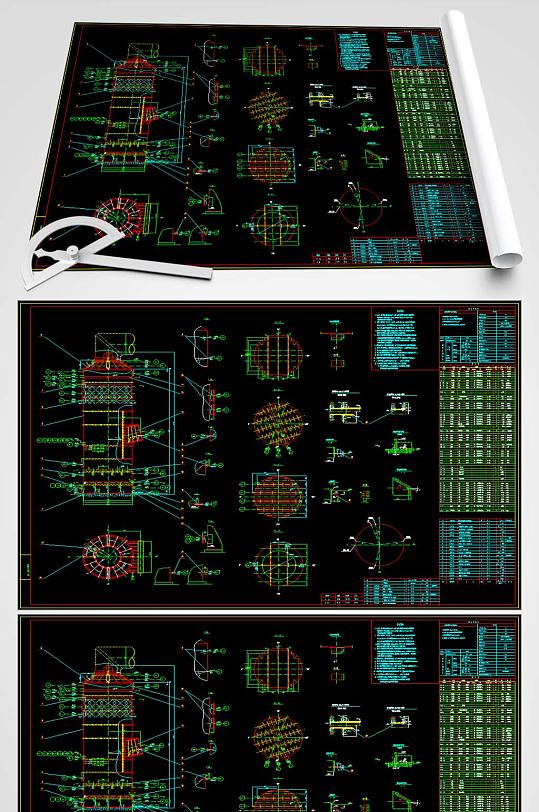电厂石灰石和石膏湿法脱硫塔总装配图-众图网