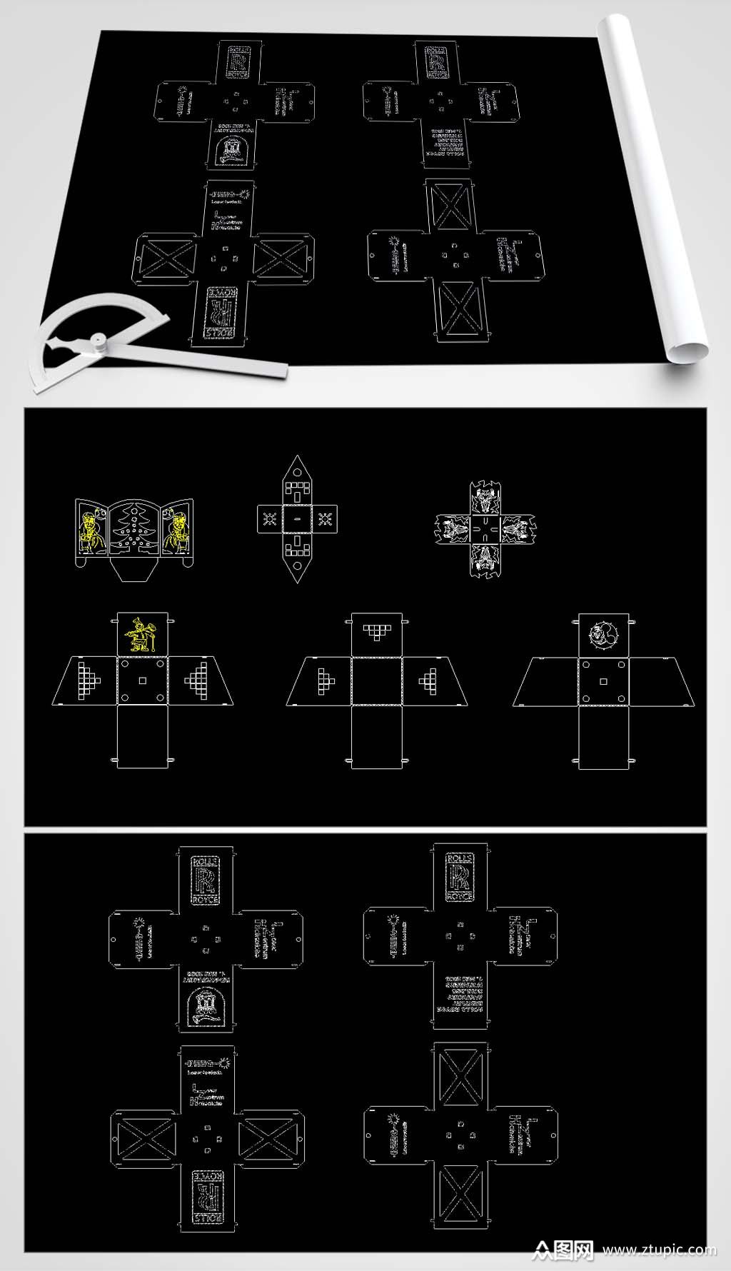 多款笔筒cad图纸