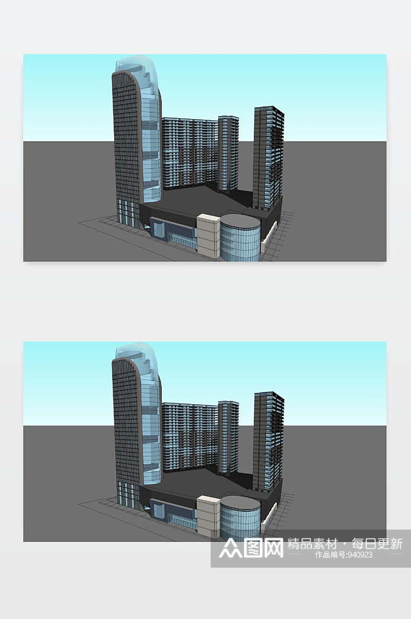 办公楼3D模型图素材