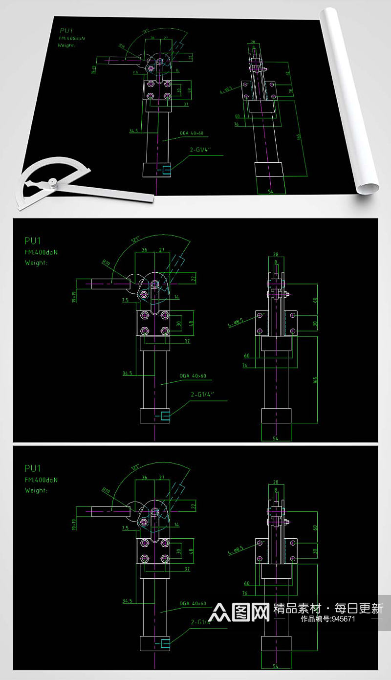 夹钳CAD设计图素材