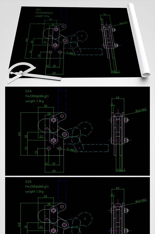 夹钳CAD平面图纸
