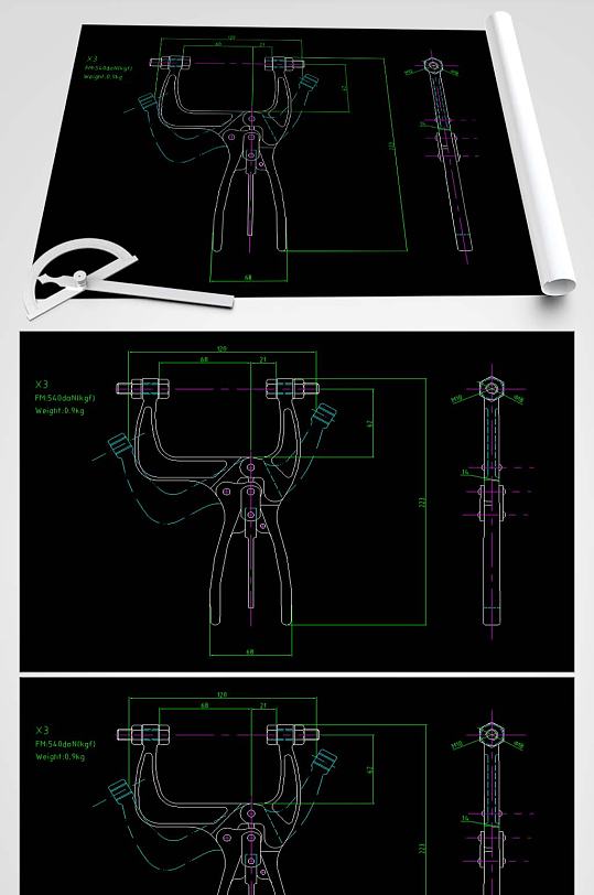 夹钳CAD平面设计图-众图网