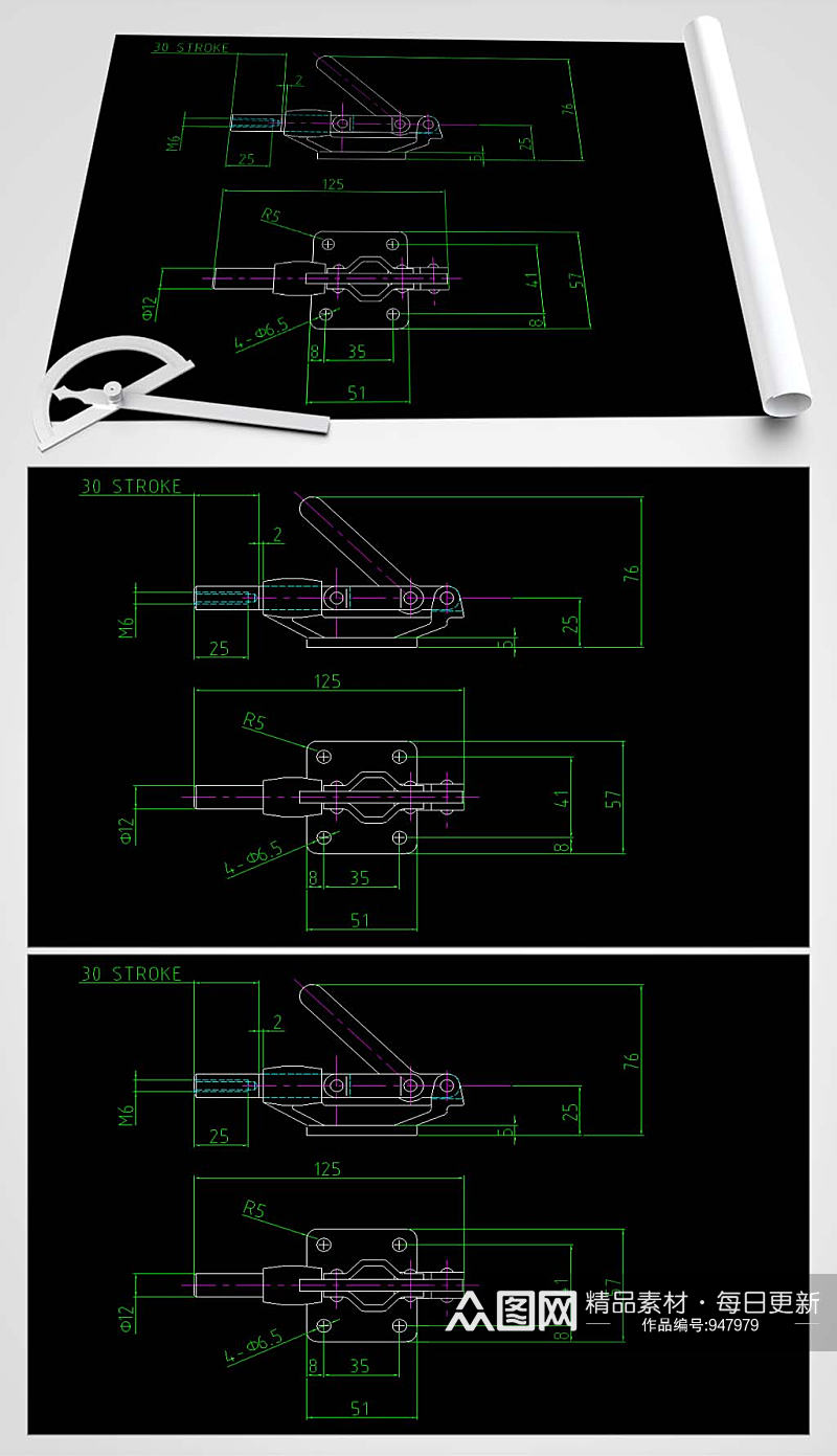 CAD夹钳设计图素材