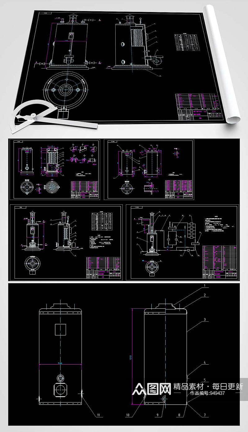 燃油热水锅炉平面图素材