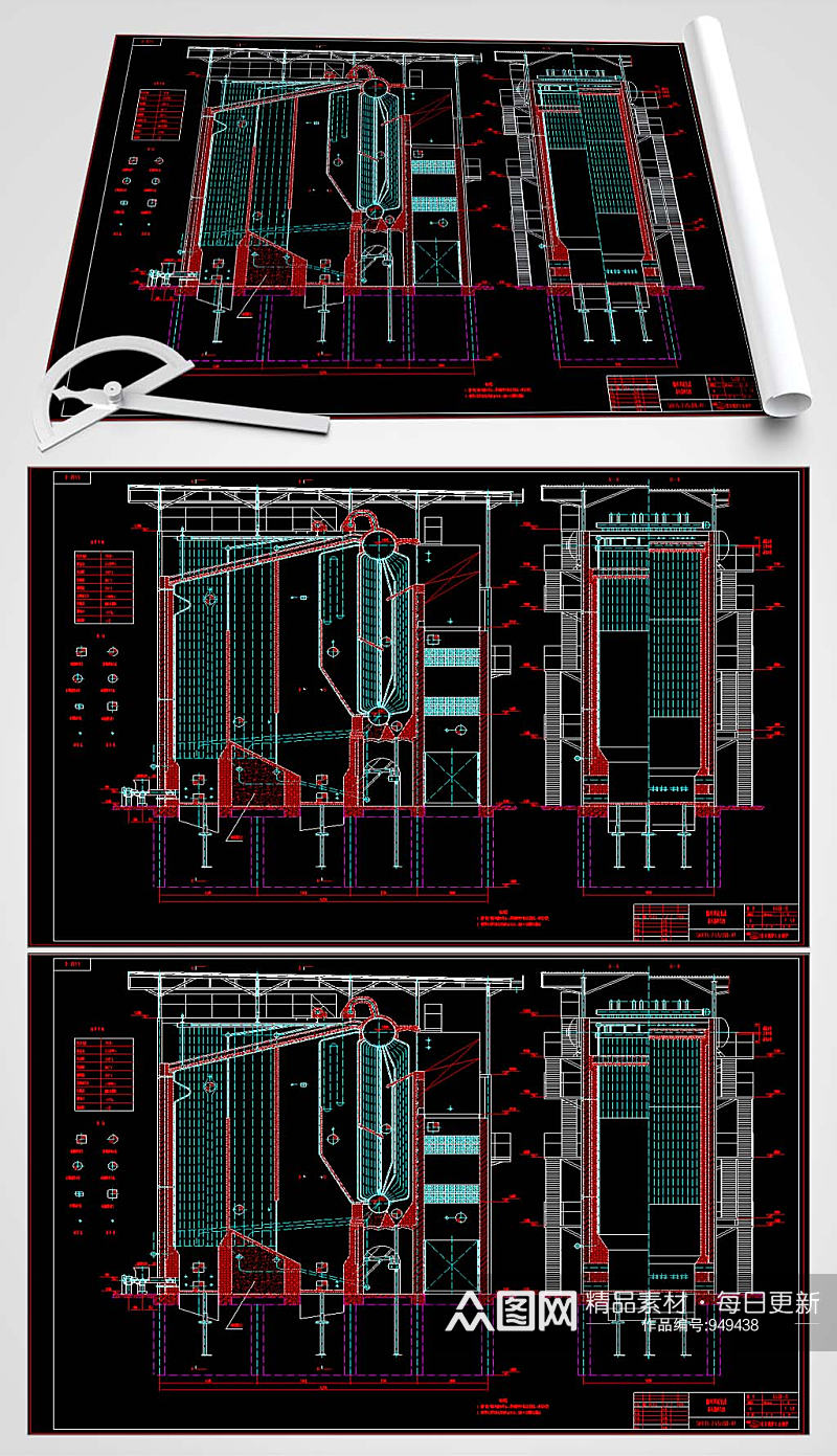 循环流化床锅炉图纸素材
