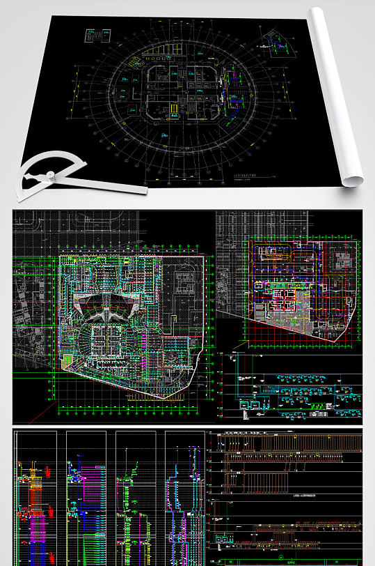 大厦给排水CAD平面设计图-众图网