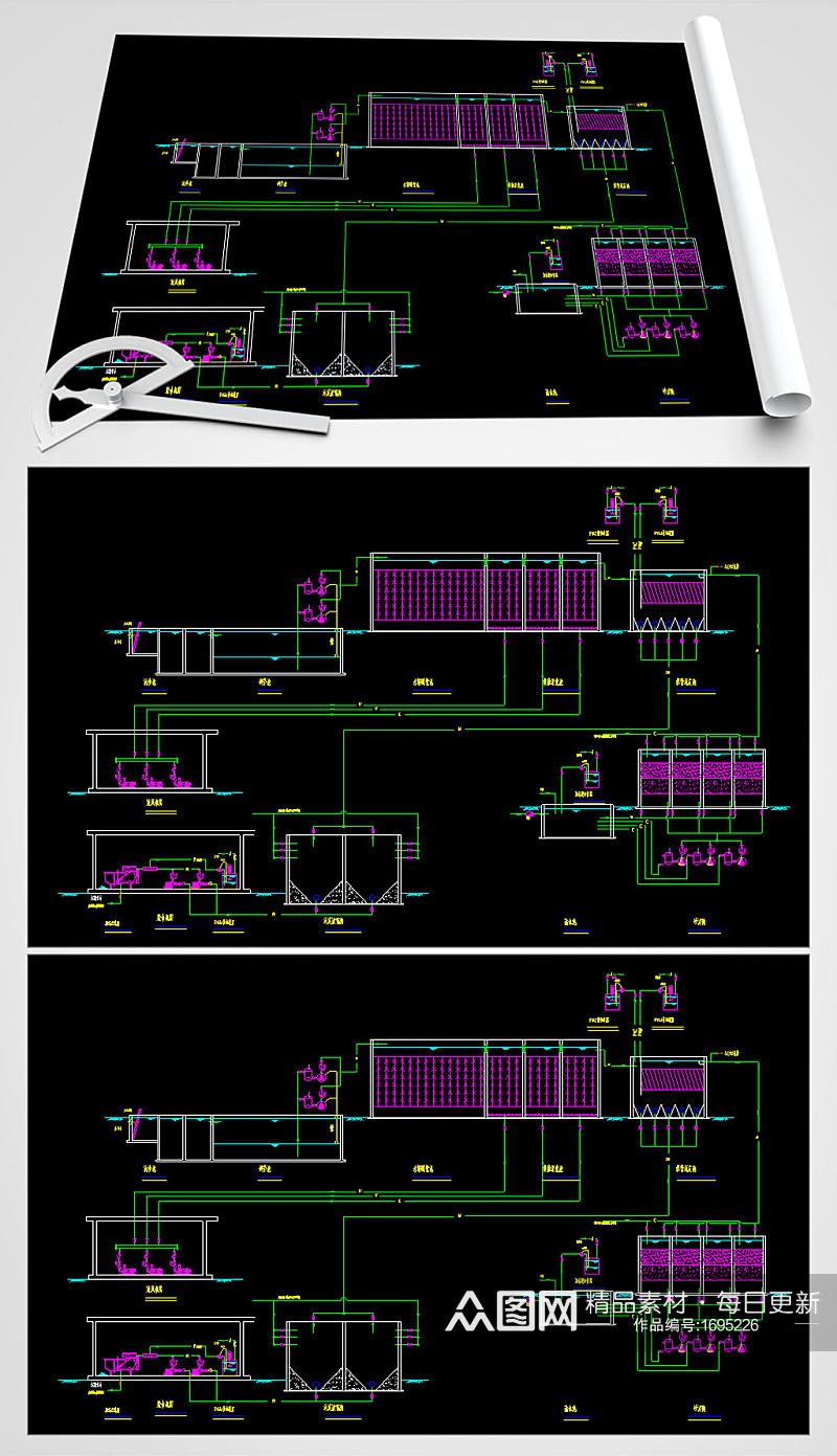 洗水厂污水处理CAD流程图素材