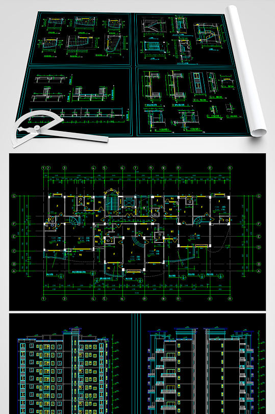 13层1梯3户住宅楼设计图-众图网