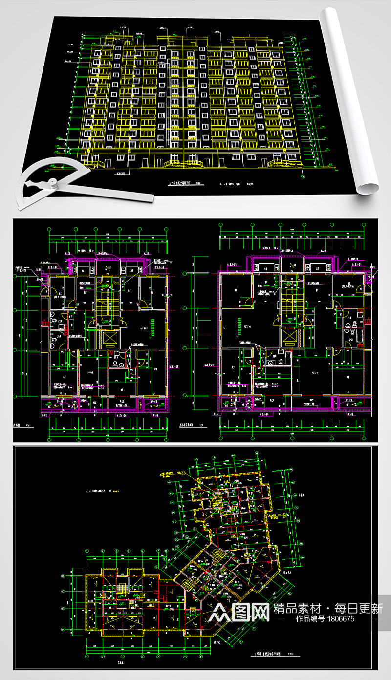 多层住宅楼CAD平立面图素材