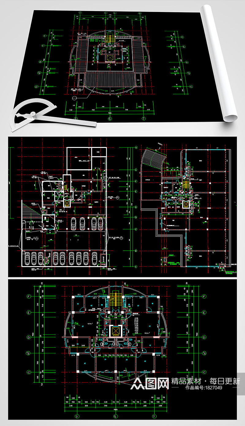 高层住宅楼CAD施工平面图素材