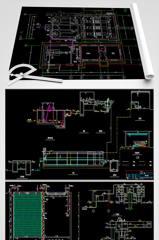 泥污浓缩脱水间CAD工艺图-众图网
