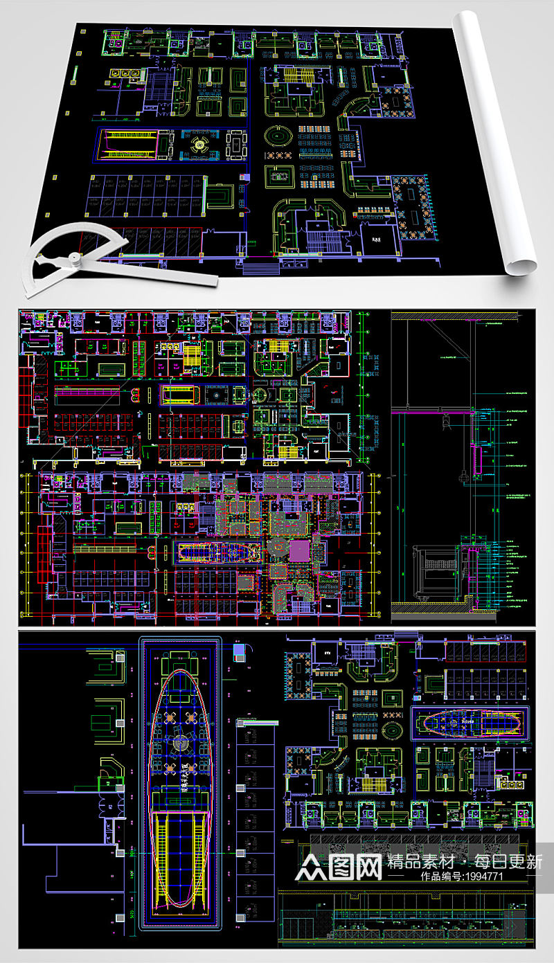 美食广场CAD平面设计图素材