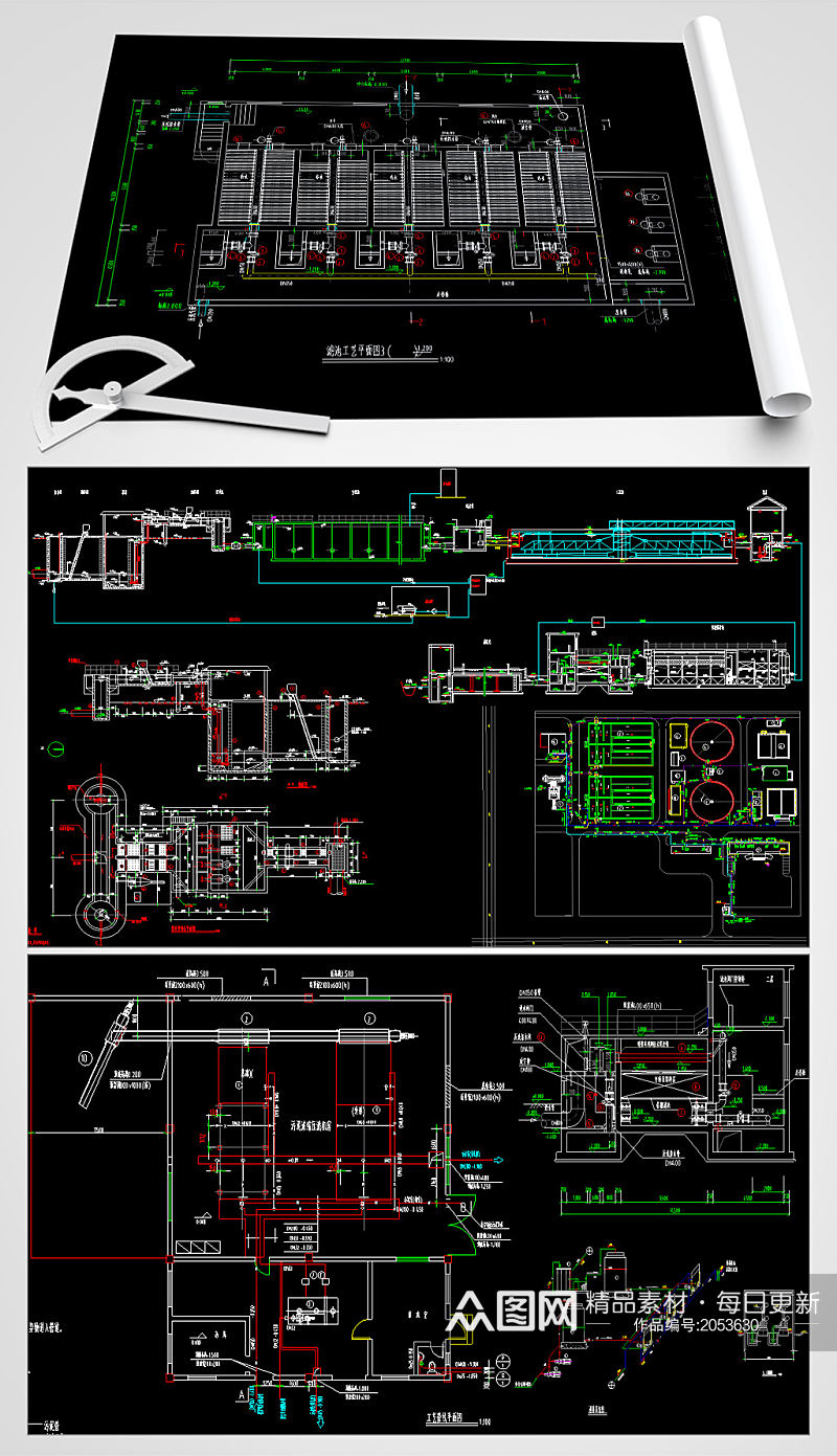 污水处理厂CAD平面设计图素材