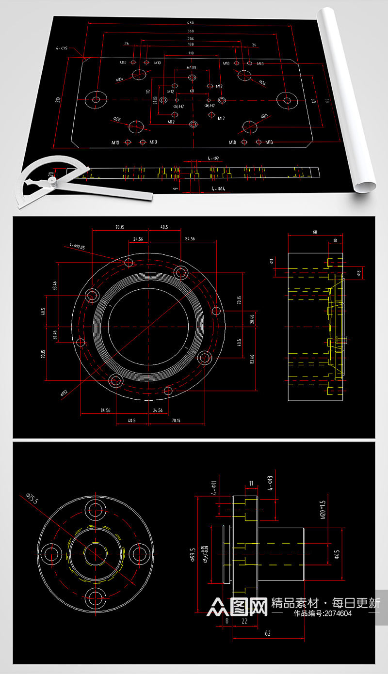 盘式杯型切片机CAD设计图素材