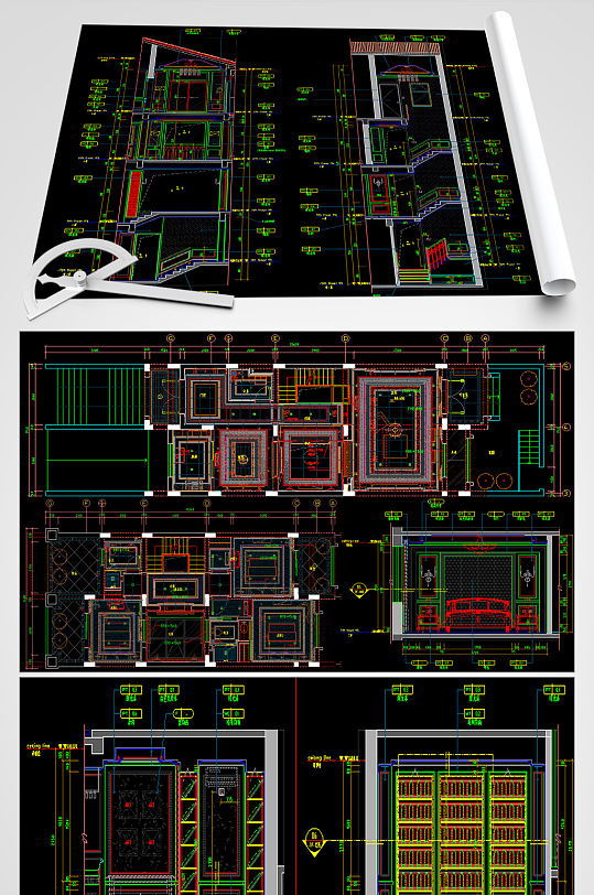 三层联排别墅CAD设计图