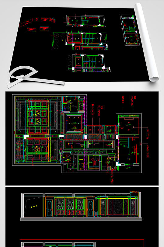 三层双拼别墅CAD平面图
