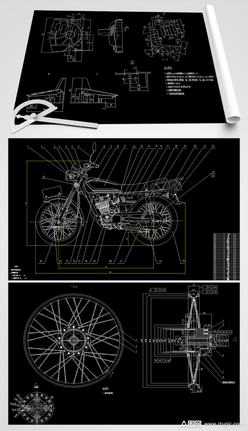 摩托车cad平面设计图素材