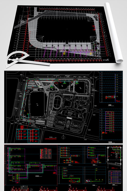 奥体中心体育场弱电设计图纸-众图网