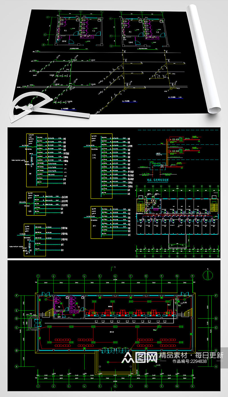 商务楼电气CAD平面设计图素材
