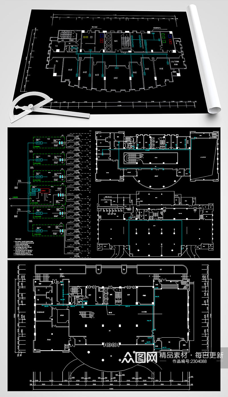 二十层办公大楼综合布线系统图纸素材