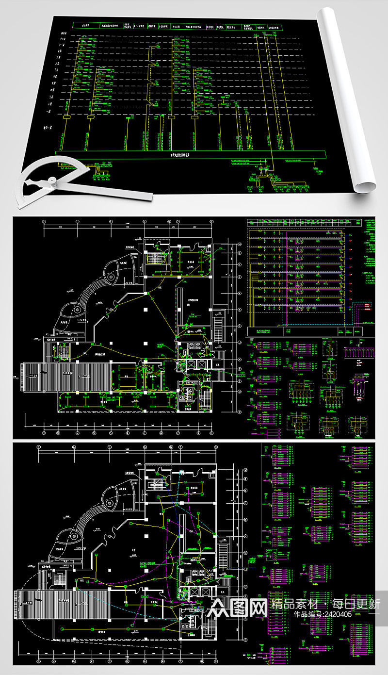 商住楼电气CAD平面设计图素材