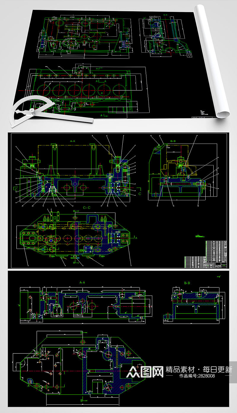 铣床夹具CAD平面设计图素材