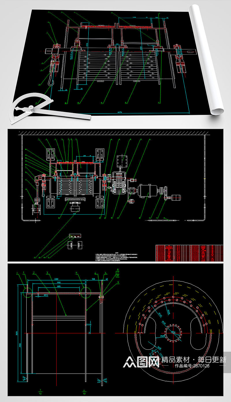 缠绕式双卷筒提升机CAD图纸素材