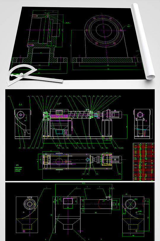 单轴面筋脱水机CAD平面图-众图网