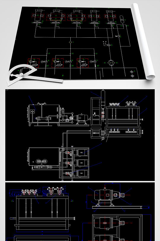 推钢机液压CAD平面设计图纸