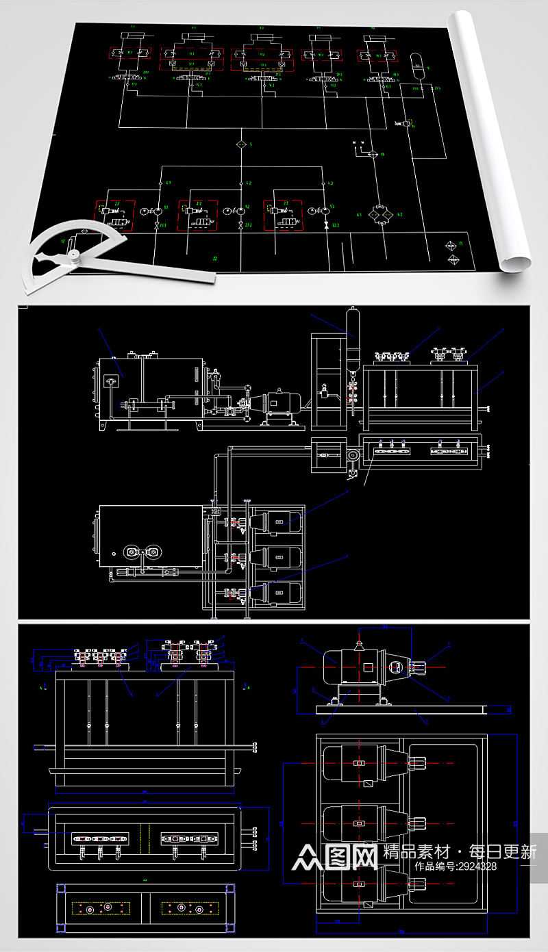 推钢机液压CAD平面设计图纸素材