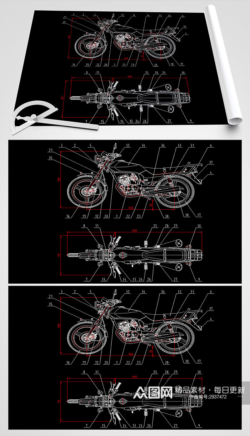 摩托车CAD平面设计图素材