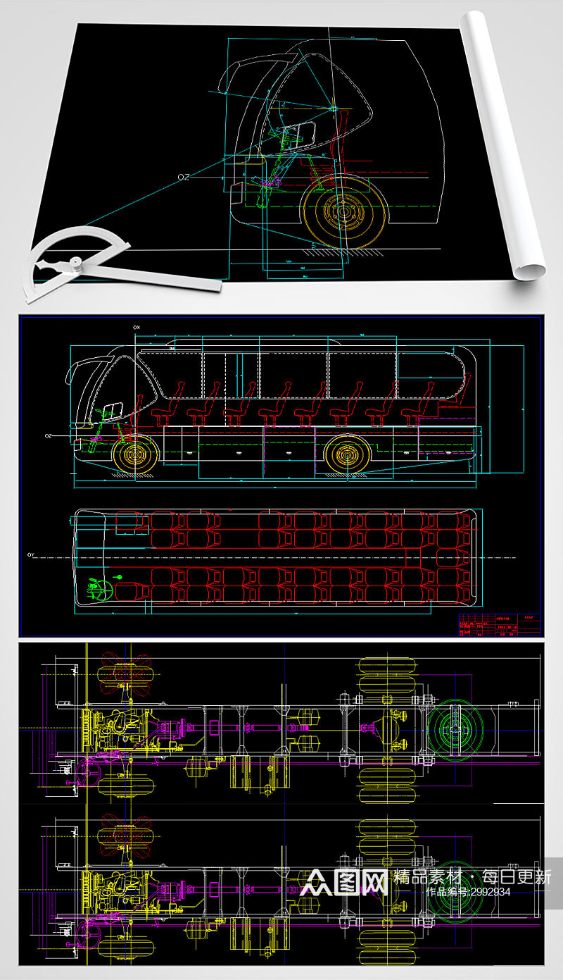 中型客车CAD平面设计图素材