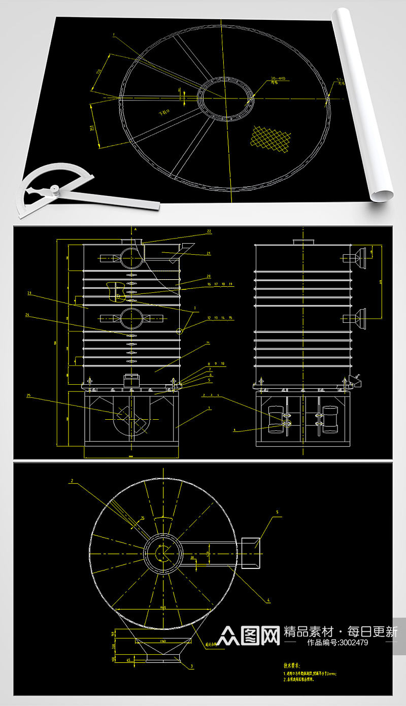 干燥机CAD平面设计图素材