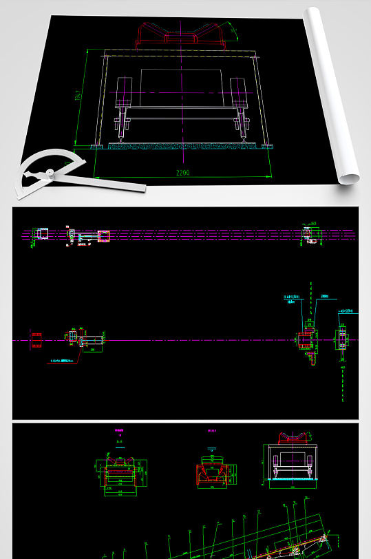 固定式带式输送机CAD平面设计图