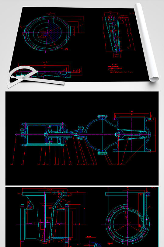 双缸气动弹性单闸板闸阀设计图-众图网