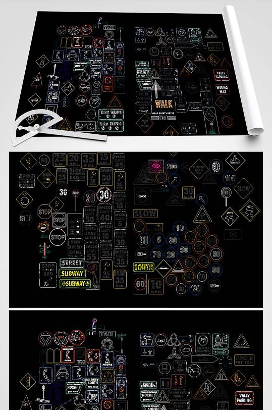 交通警令道路指示标志CAD图集-众图网