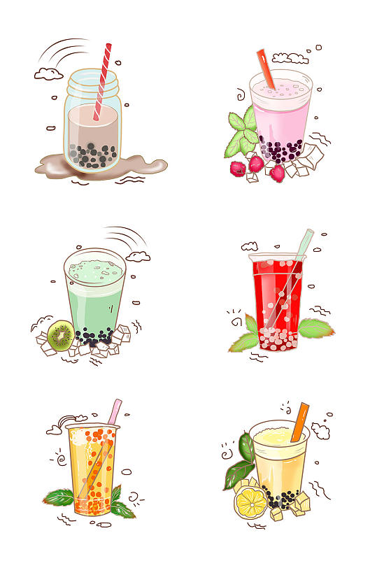 手绘奶茶卡通奶食插画元素