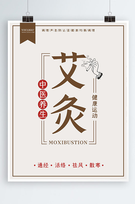 中国风艾灸文化海报 展板