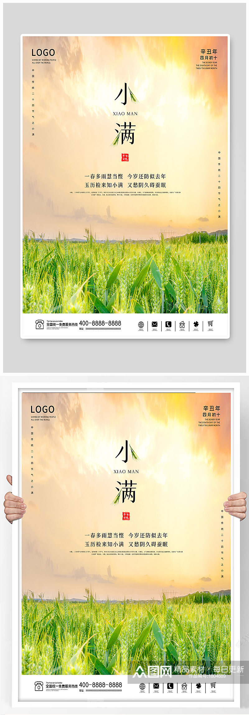 小满海报二十四节气创意节日传统小麦春季素材
